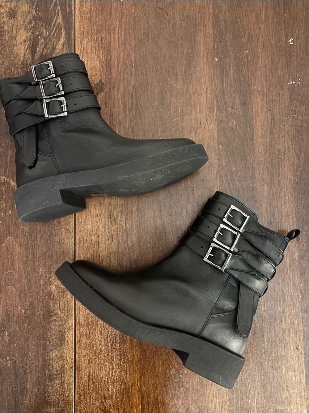 Steve Madden Black Triple-Buckle Combat Ankle Boots